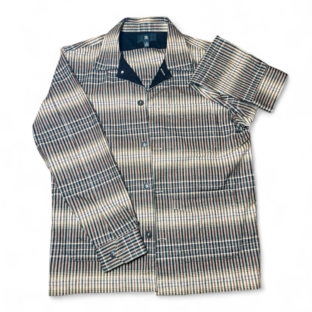 Banana Republic Plaid Cotton Shacket / Overshirt — Brown/Tan/Cream, US M